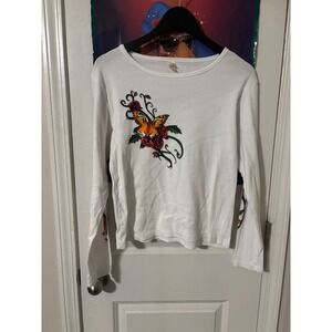 Vintage Anvil Myrtle Beach Bike Week 2007 Long Sleeve TShirt White Tiger Rose XL